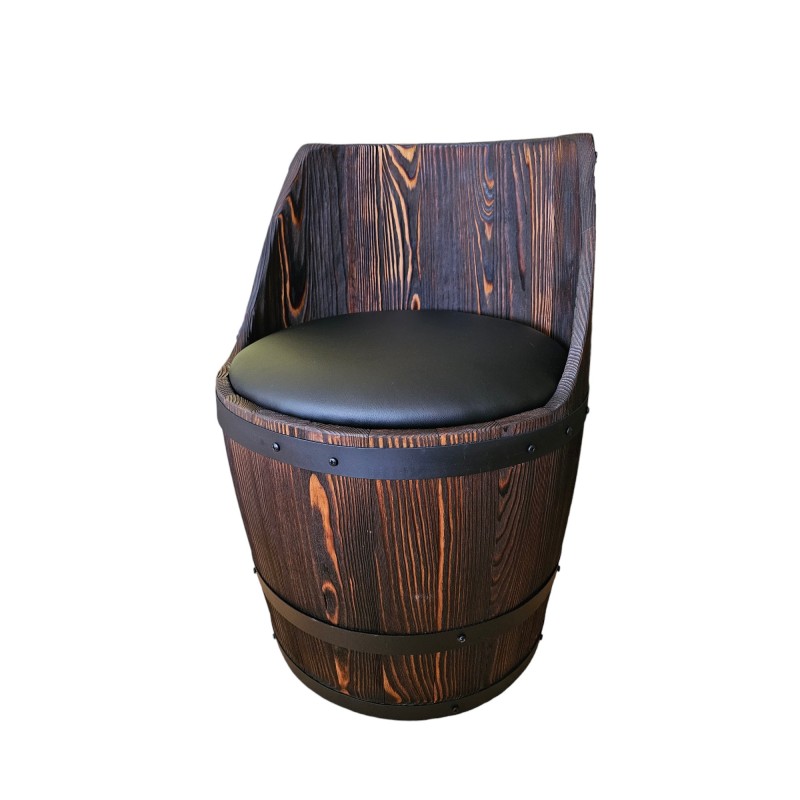 Drewniane krzesło beczka z tapicerka z ekoskóry BONANZA WOOD - 1