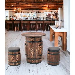 Pufa drewniana taboret beczka  z tapicerka z ekoskóry BONANZA WOOD - 7