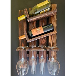 Półka na wino i kieliszki drewniana rustykalna ręcznie robiona Bonanza Wood BONANZA WOOD - 3
