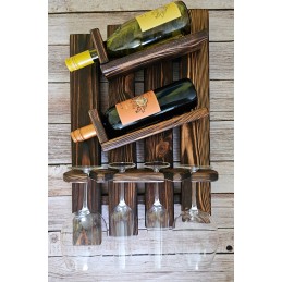 Półka na wino i kieliszki drewniana rustykalna ręcznie robiona Bonanza Wood BONANZA WOOD - 6