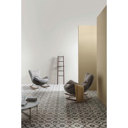 Fotel bujany OTILIA brązowa pepitka -  drewniane płozy, ekoskóra King home - 2