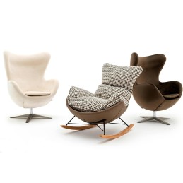 Fotel bujany OTILIA brązowa pepitka -  drewniane płozy, ekoskóra King home - 10