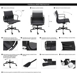 Fotel biurowy BODY PRESTIGE PLUS czarny  - skóra naturalna, aluminium King home - 9