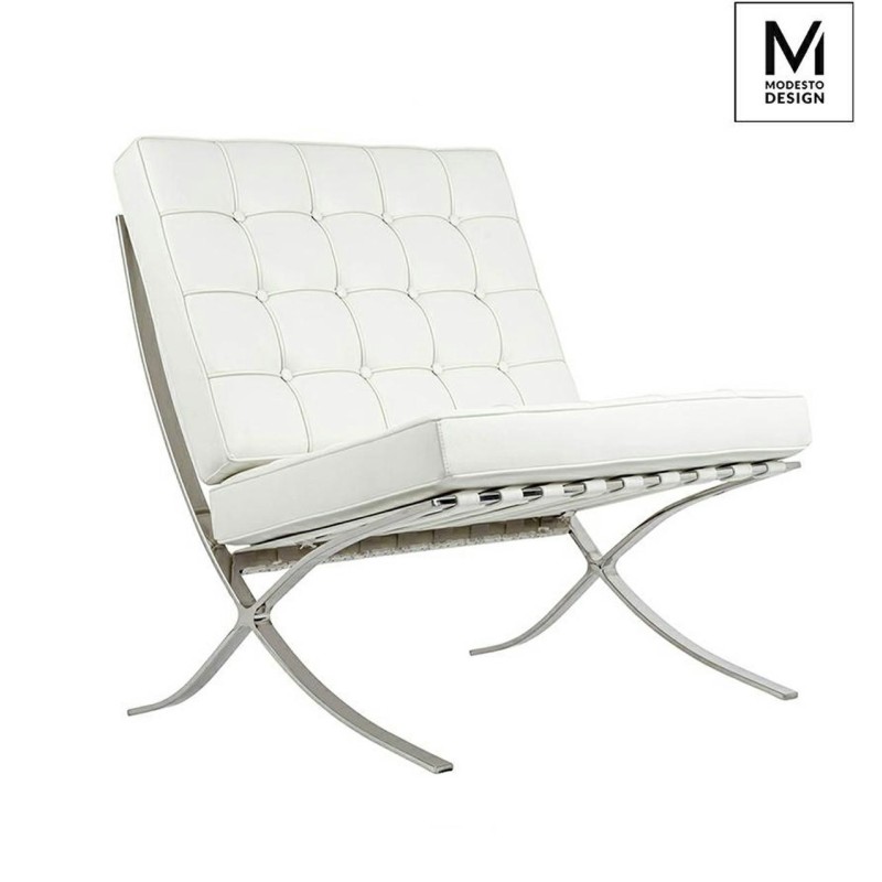 MODESTO fotel BARCELON biały - ekoskóra,  stal polerowana Modesto design - 1