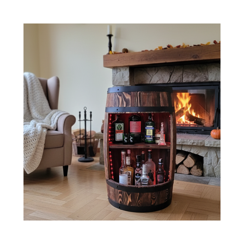 Barek Beczka Otwarta LED RGB Bonanza Wood Stojak na Wino i Alkohol BONANZA WOOD - 1