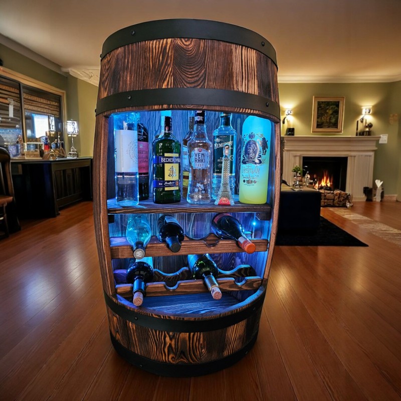 Barek Beczka Otwarta LED RGB Bonanza Wood Stojak na Wino i Alkohol BONANZA WOOD - 20