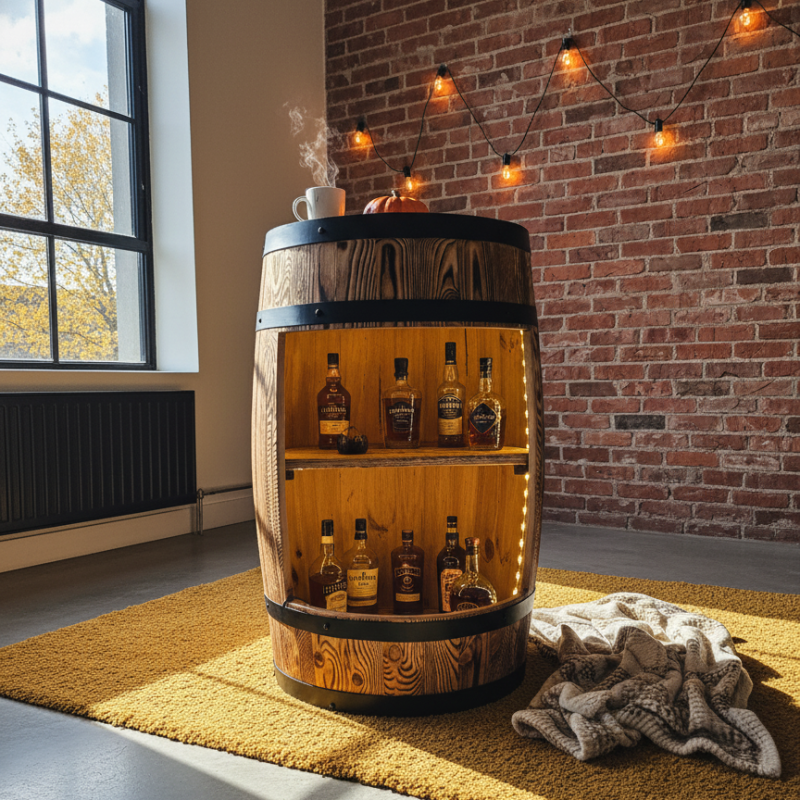 Barek Beczka Otwarta LED RGB Bonanza Wood Stojak na Wino i Alkohol