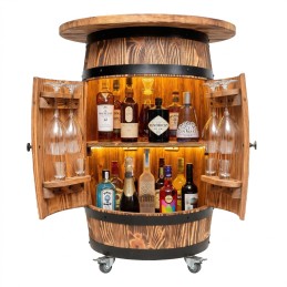 Mobilny Stolik Barek beczka szafka na alkohol LED Złoty Dąb Bonanza Wood