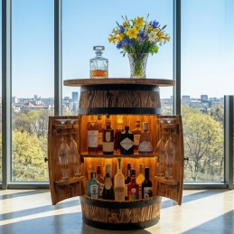 Mobilny Stolik Barek beczka szafka na alkohol LED Złoty Dąb Bonanza Wood