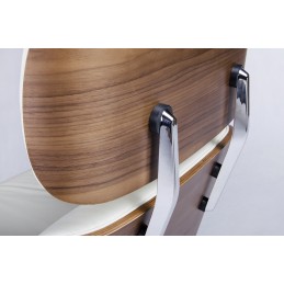 Fotel LOUNGE VA PREMIUM SZEROKI biały z podnóżkiem - sklejka orzech, skóra naturalna