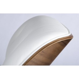 Fotel LOUNGE VA PREMIUM SZEROKI biały z podnóżkiem - sklejka orzech, skóra naturalna