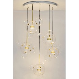 Lampa wisząca CAPRI DISC 5 złota - 300 LED, aluminium, szkło