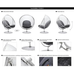 Fotel BUBBLE STAND 2 poduszka czarna - akryl, chrom, ekoskóra