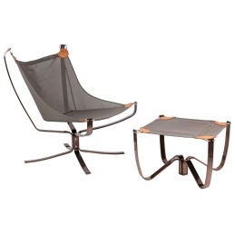 Fotel ARNI LOW z podnóżkiem - pomarańczowa ekoskóra, podstawa ciemna miedziana