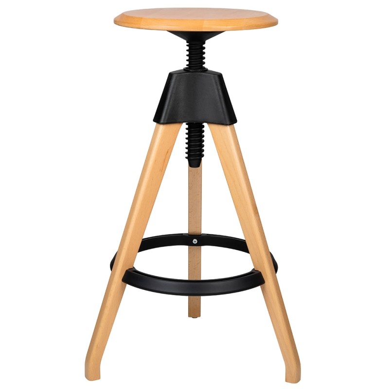 Krzesło barowe regulowane TOM czarne - polipropylen, drewno bukowe