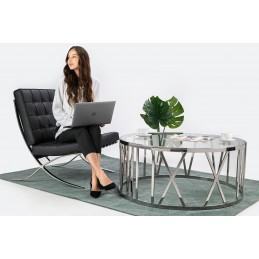 Fotel BARCELON czarny - włoska skóra naturalna, stal polerowana