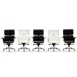 Fotel biurowy LOUNGE BUSINESS biały - sklejka orzech,włoska skóra naturalna, stal polerowana