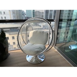 Fotel BUBBLE STAND 2 poduszka biała - akryl, chrom, ekoskóra