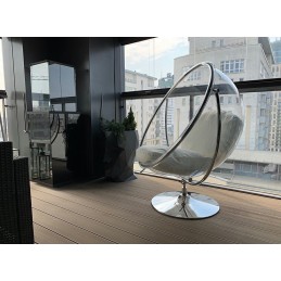 Fotel BUBBLE STAND 2 poduszka biała - akryl, chrom, ekoskóra