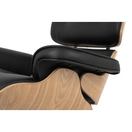 Fotel LOUNGE HM czarny / jesion z podnóżkiem