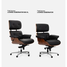 Fotel biurowy LOUNGE GUBERNATOR BIG XL czarny - sklejka orzech, skóra naturalna, stal polerowana