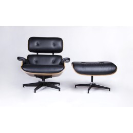 Fotel LOUNGE HM czarny / orzech  z podnóżkiem