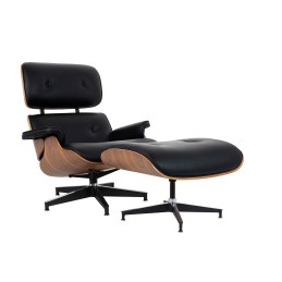 Fotel LOUNGE HM XL czarny / orzech z podnóżkiem