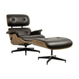 Fotel LOUNGE HM brązowy / orzech z podnóżkiem