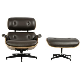 Fotel LOUNGE HM brązowy / orzech z podnóżkiem