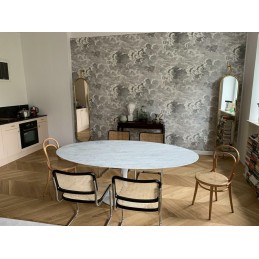 Stół TULIP ELLIPSE MARBLE CARRARA biały - blat owalny marmurowy, metal