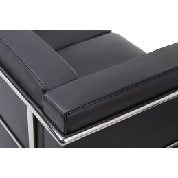 Sofa trzyosobowa SOFT LC2 czarna - włoska skóra naturalna, metal